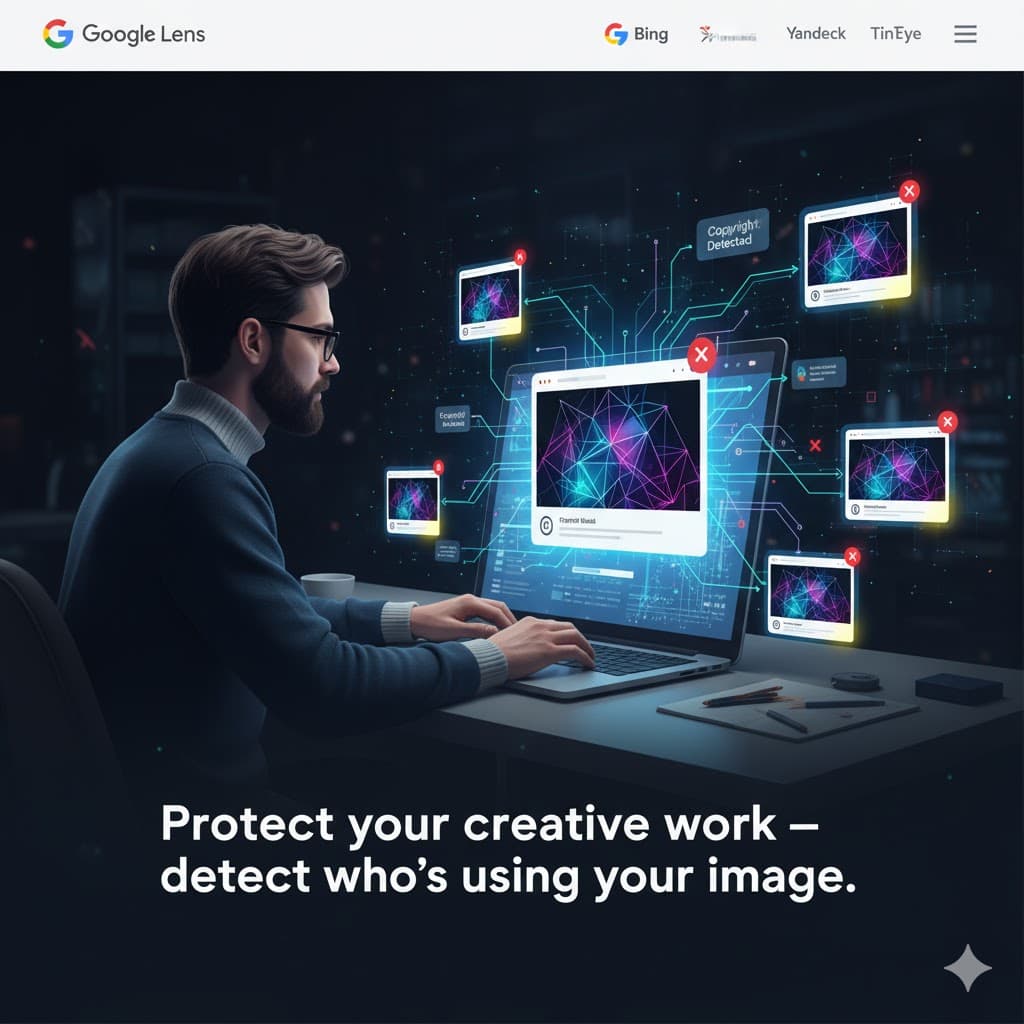 Copyright protection and duplicate image tracking using reverse image search to find unauthorized use of photos and artwork online